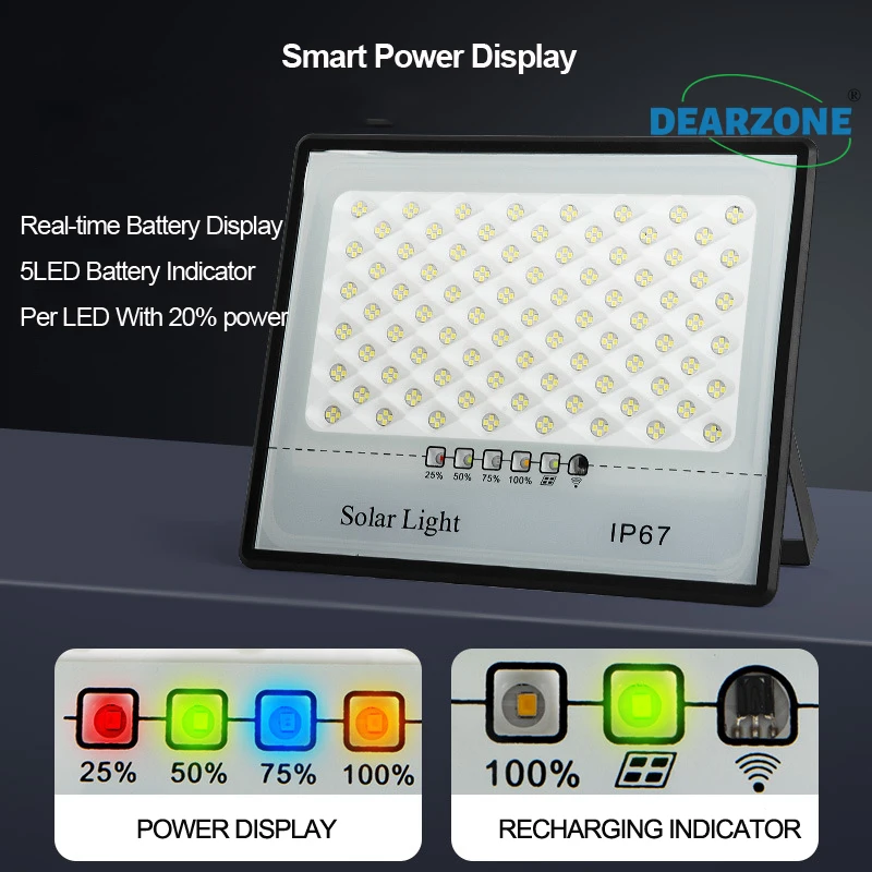 Brand Dearzone Manufacturer Slim Good Price 50W 100W 200W 300W Remote Control Rechargeable Solar Floodlight Outdoor