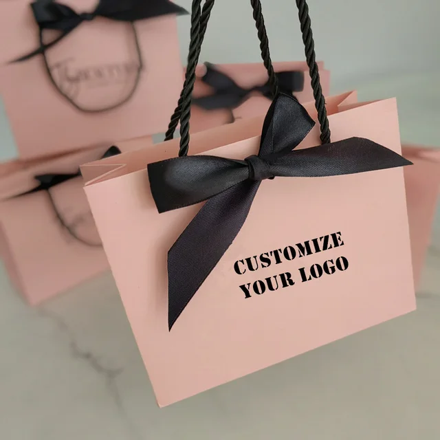 100Pcs Batch Multicolor Kraft Paper Custom Logo Printing Jewelry Bag Clothing Shopping Bag Storage Bag Bow