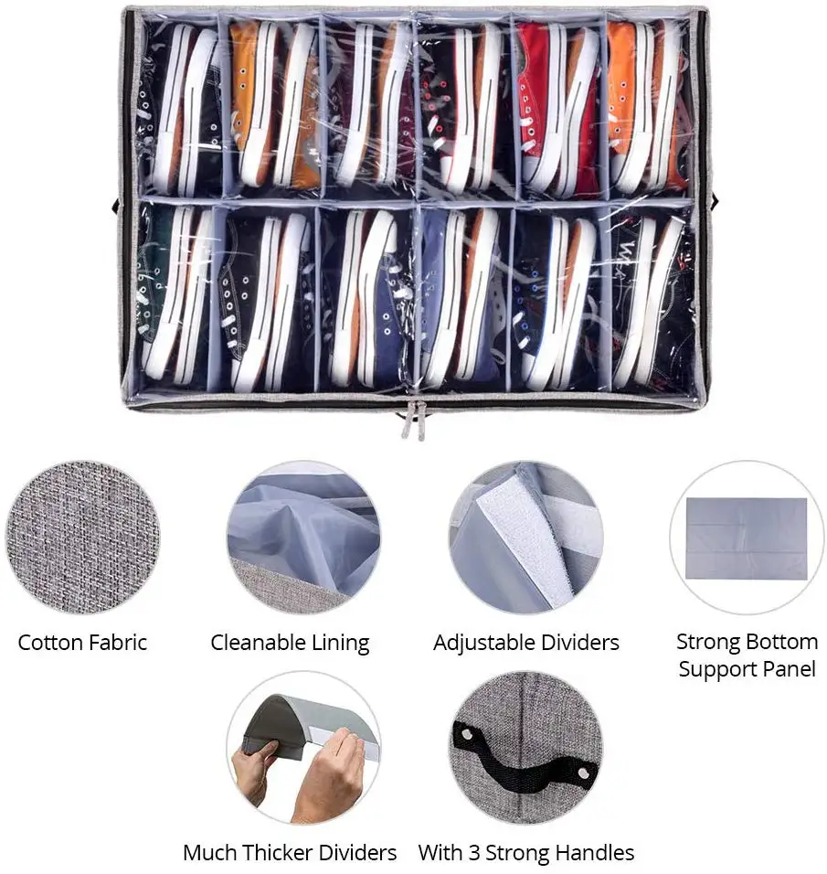 
24 Pairs Adjustable Dividers Underbed Shoes Box Under Bed Shoe Storage Organizer 