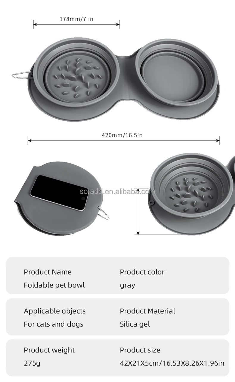 Factory Price Portable Anti-choking Collapsible 2 Combination Bowl Pet Dog Food Water Feeding Slow Feeder Travel Bowl
