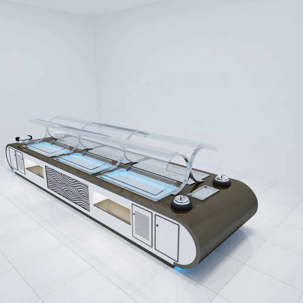 commercial restaurant luxury salad bar refrigerator ship boat type cold & warm modern hotel sushi buffet counter equipment