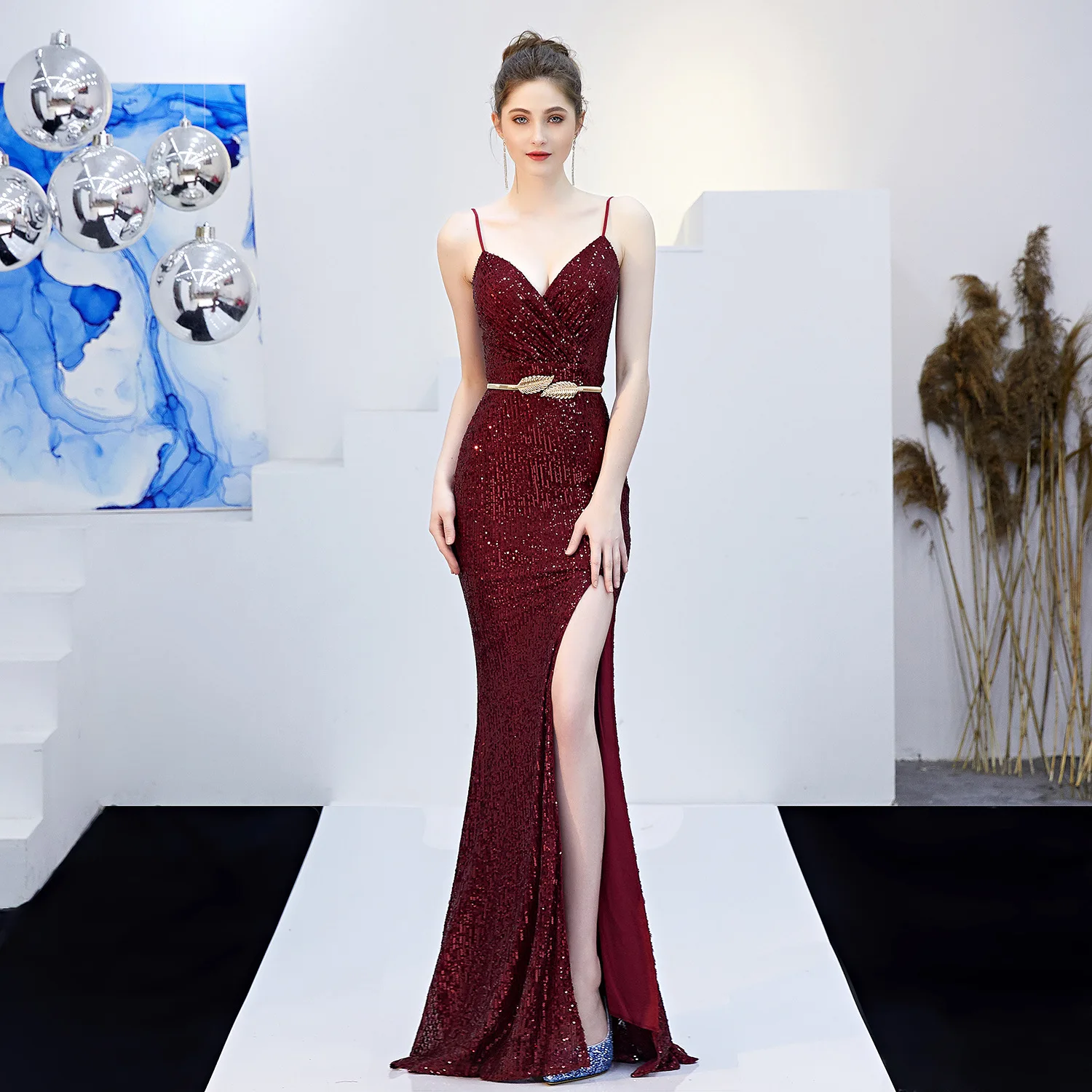 Fairy Dream socialite beading party Sexy long dress skinny toast performance fishtail  dress sequined evening gown for ladies