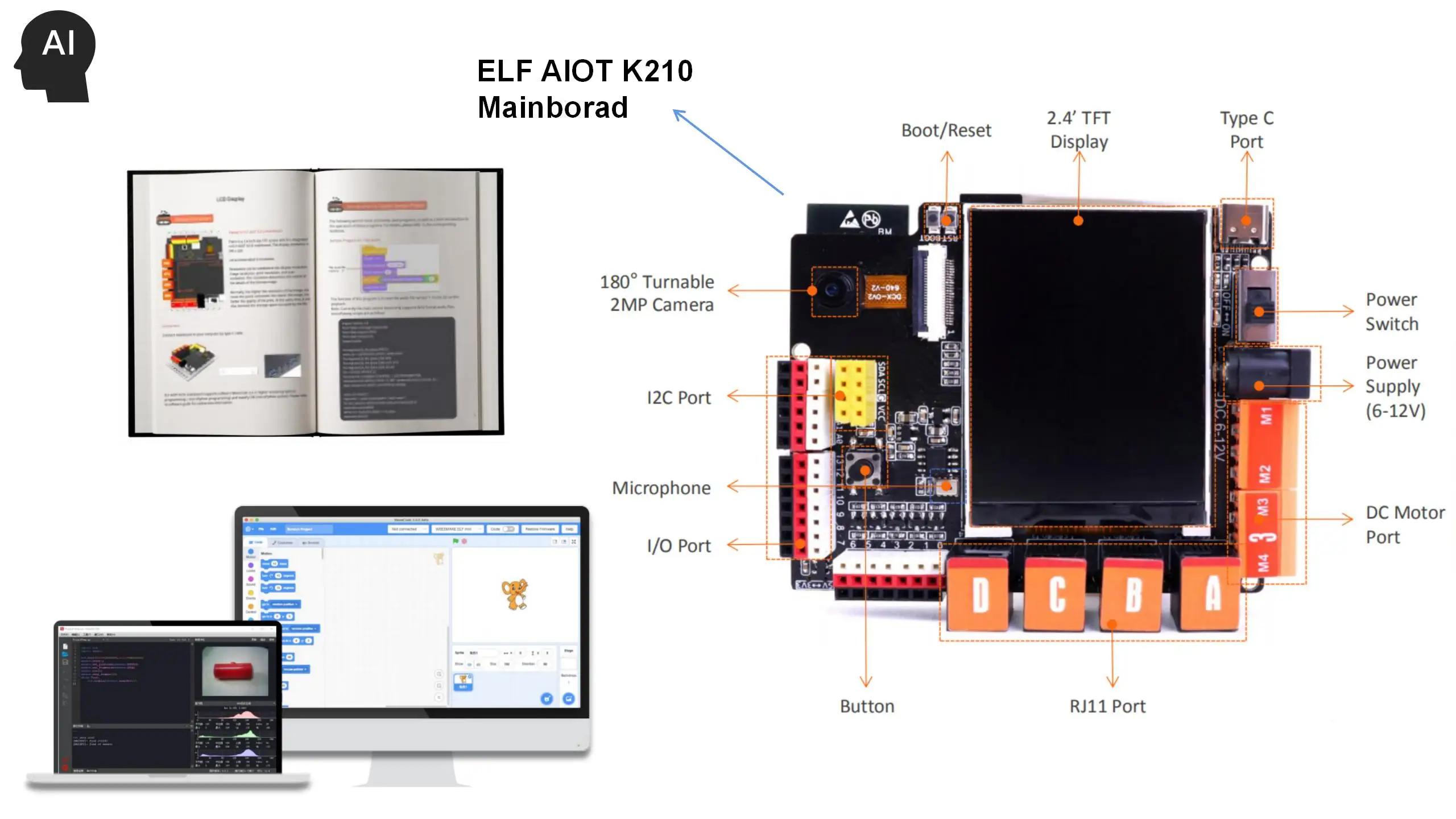 K210 Mainboard 4WD Mecanum Wheel Smart Robot Artificial Intelligence Robot DIY Kit Coding For Kids