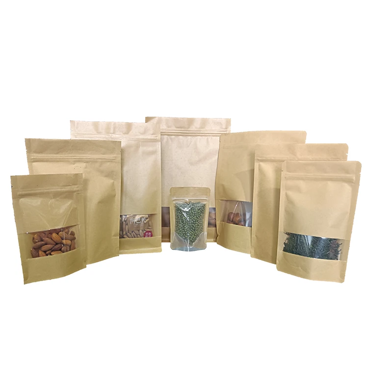 Plastic White Brown Paper Window Zipper Bag Coffee Nuts Tea Snack Storage Bags with Clear Window
