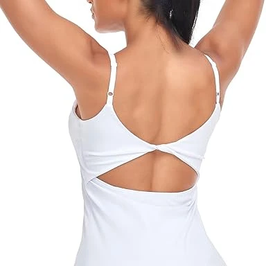 Womens Tennis Dress Workout Dress Sleeveless Built-in with Bra & Shorts Pocket Athletic Dress for Golf Sportswear