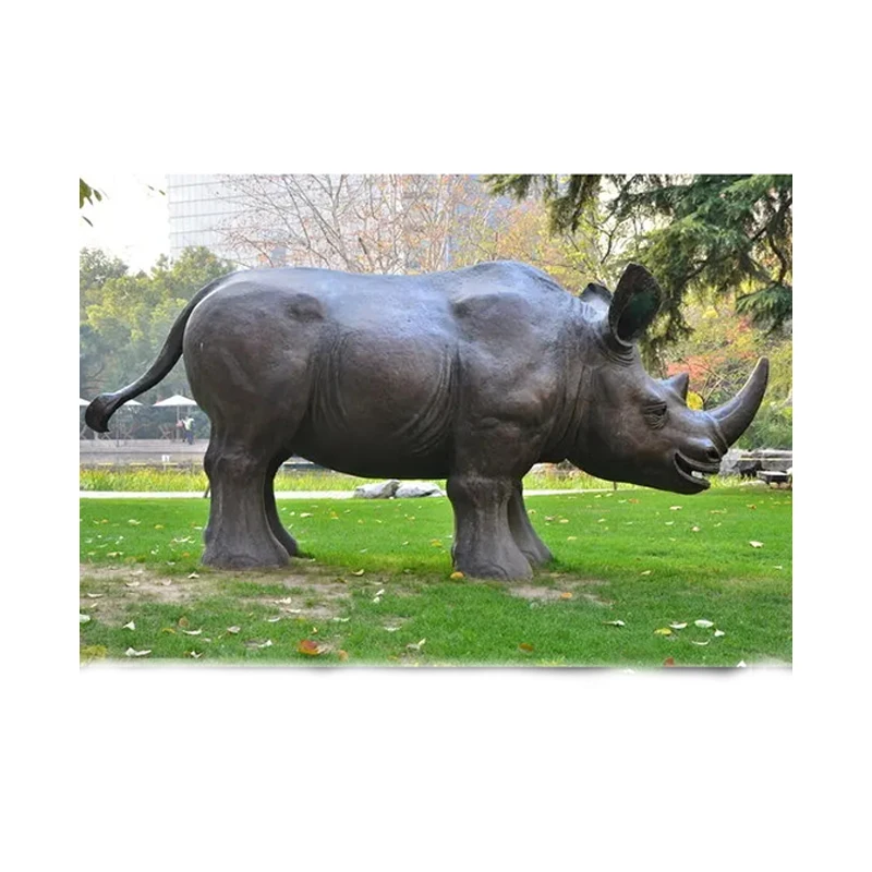 High Quality Hot Sale Garden Decoration Black Color Life Size Bronze Standing Rhino Sculpture