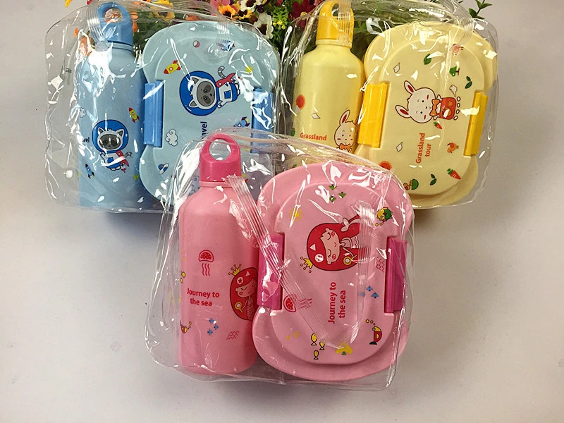 Factory Cheap Kid children Cartoon Lunch Box Set Cute Bottle Plastic food container Microwavable heating Bento Box Water Bottle
