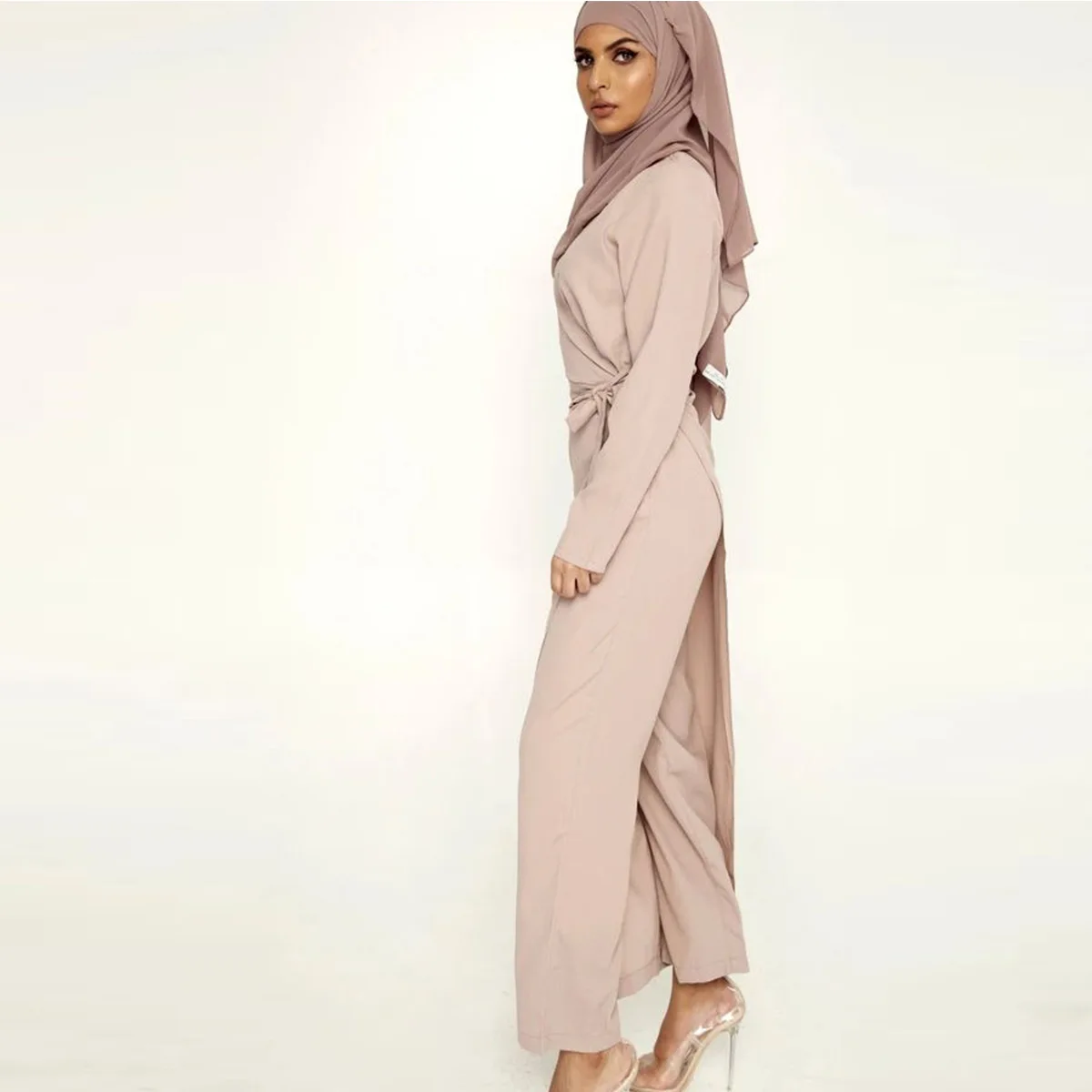 HJ ZMS03 modest dubai abaya middle east islamic clothing 2 piece muslim dress muslim prayer set