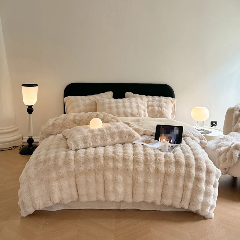 Luxury Shaggy Plush Duvet Bedding Set king Size Warm Good Quality Comforter for Winter