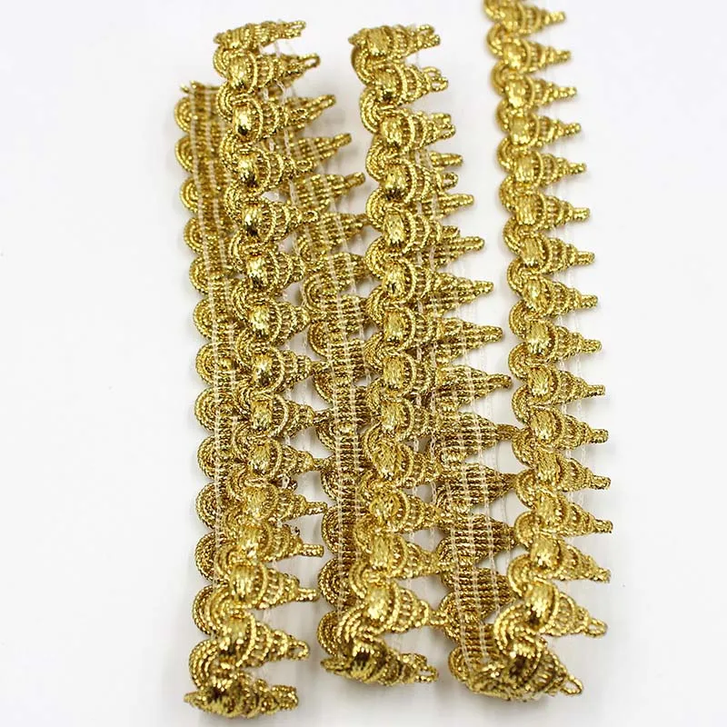 diy polyester accessories shoes lace fabric 2CM 10 Y gold thread braided trimming sewing decor dacewear costume wave lace trim