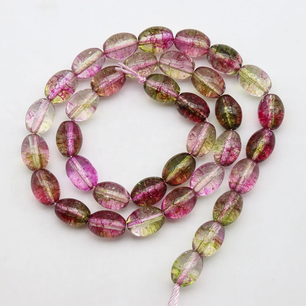 8x10mm Natural Green Crystal Yellow Topaz Colored Cracked Beads Accessories Gemstone Oval Rice Beads for Jewelry Making
