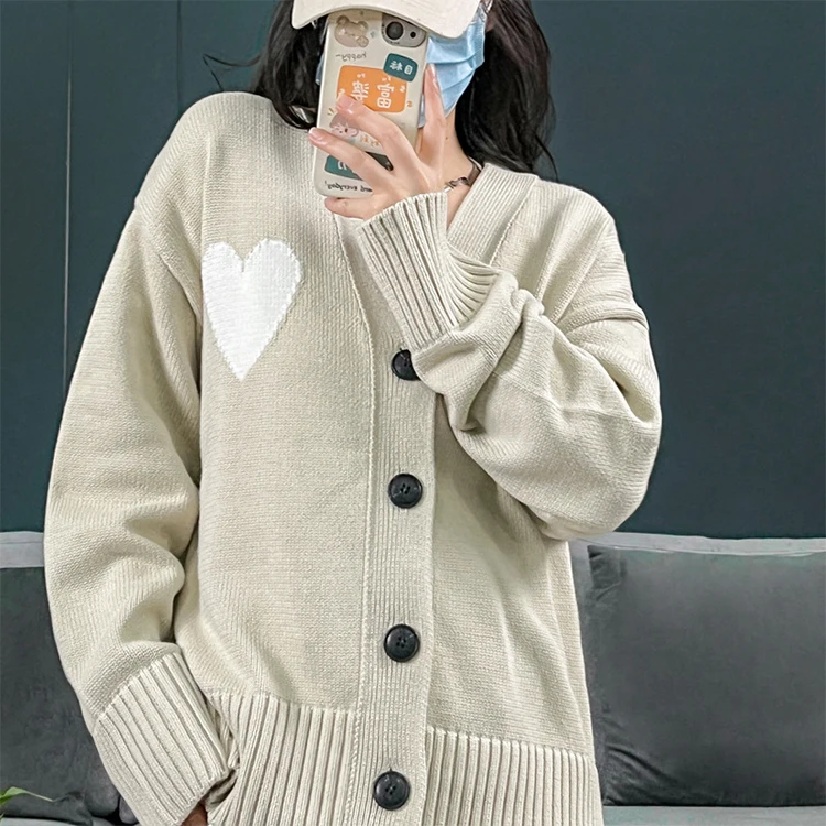 Custom Knitted Boutique Design Plaid Plus Size Long School Korea Cotton Cardigan Women