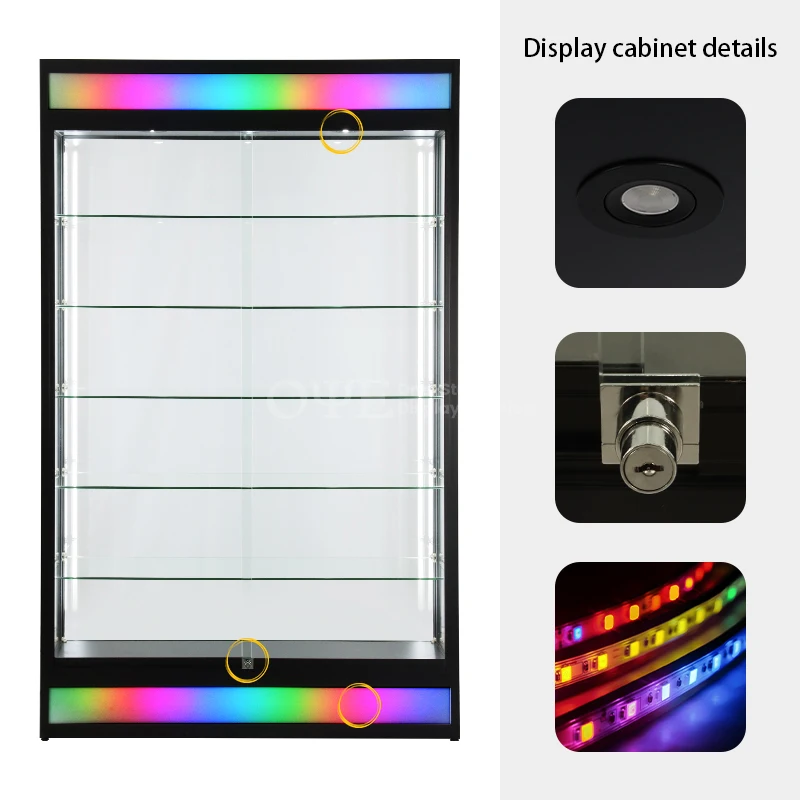 Customized Toughened Glass Showcase with Bottom Colorful Led Light Smoke Shop Product LED Showcase