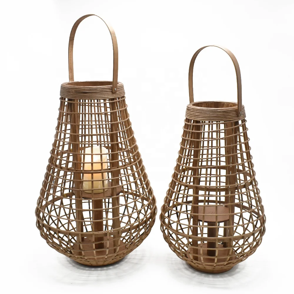 Hot Selling Home Deco Craft Natural Vintage Rustic Large Decorative Handmade Rattan Weaving Storm Lantern Bamboo Candle Lantern