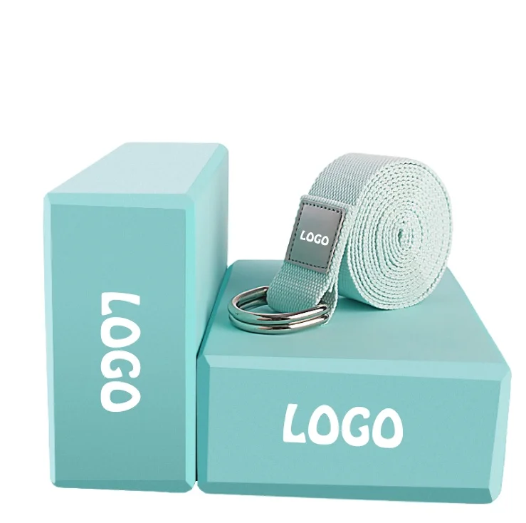 
2021 Custom logo yoga exercise set with blocks and strap Adjustable Stretch Band Fitness Elastic Exercise Resistance Pilates 