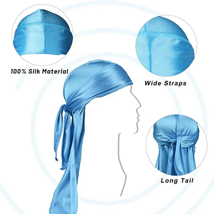 custom logo High quality men pure silk bonnets and durags luxury 100% mulberry silk durags for women