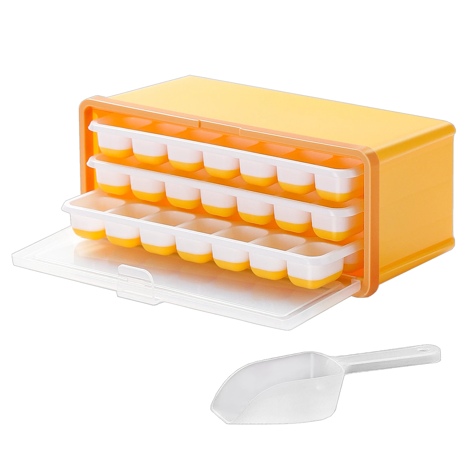Silicone Ice Cube Tray Trays 3 Pack Ice Tray with Ice Bucket&Lid for Freezer