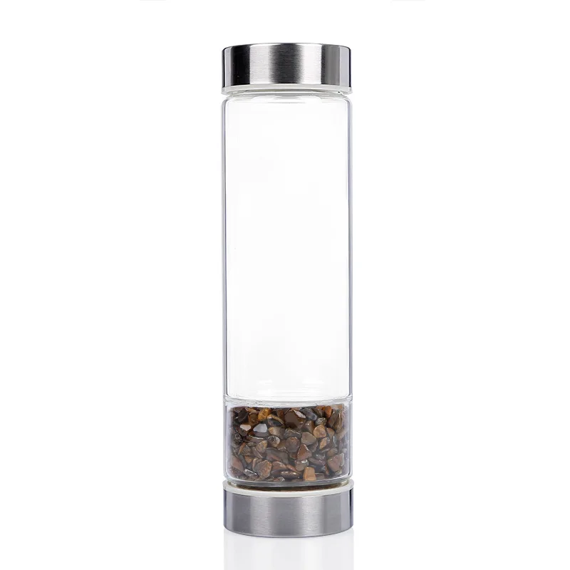 High Quality Natural Crystal Wide Mouth Drinking Water Bottles With Sleeves Healing Quartz  Elixir Water With Crystal Inside