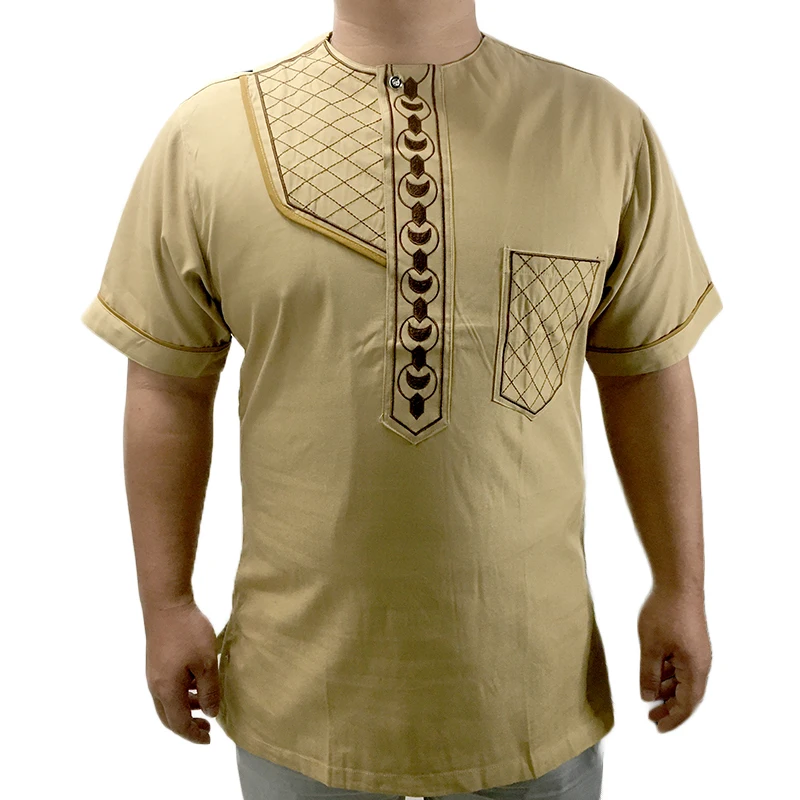 
Unique High Quality Man Embroidered Cotton Material African Mens Clothing Shirt 