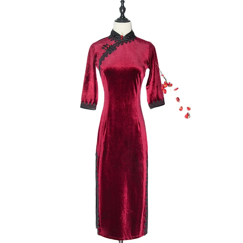 Factory Sale Various Chinese Dresses Cheongsam Red Classic Qipao Cheongsam