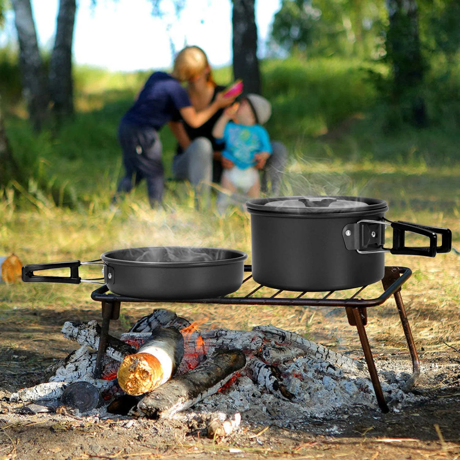 2-3 Person Camping Picnic Cookware Set Tableware Combination Portable Outdoor Cooking Mess Kit with Cups Plates