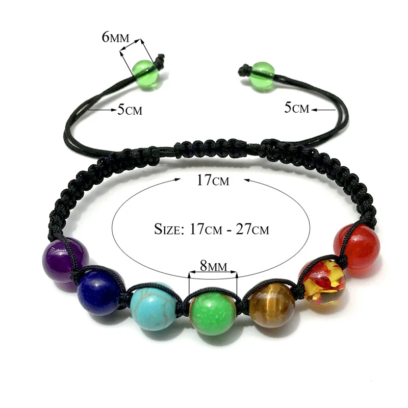 Fashion 8mm Chakra Healing Stone Balance Beaded Warp Bracelet Braided String Crystal Adjustable Bracelet For Women Girls