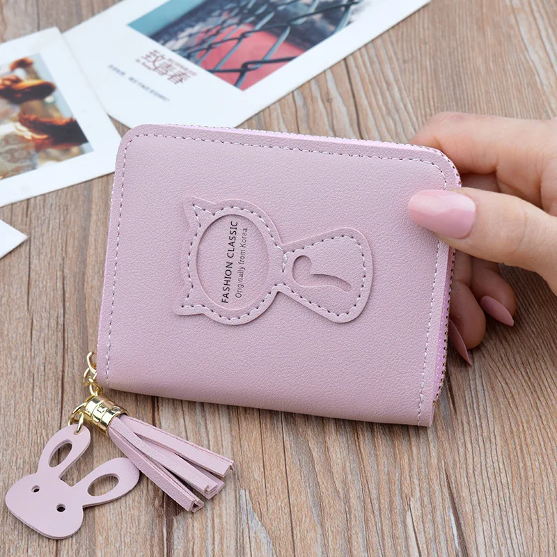 
Wholesale long wallet for women cute cartoon girls slim wallet hot selles PU leather coin purse girls small tassel card holder 