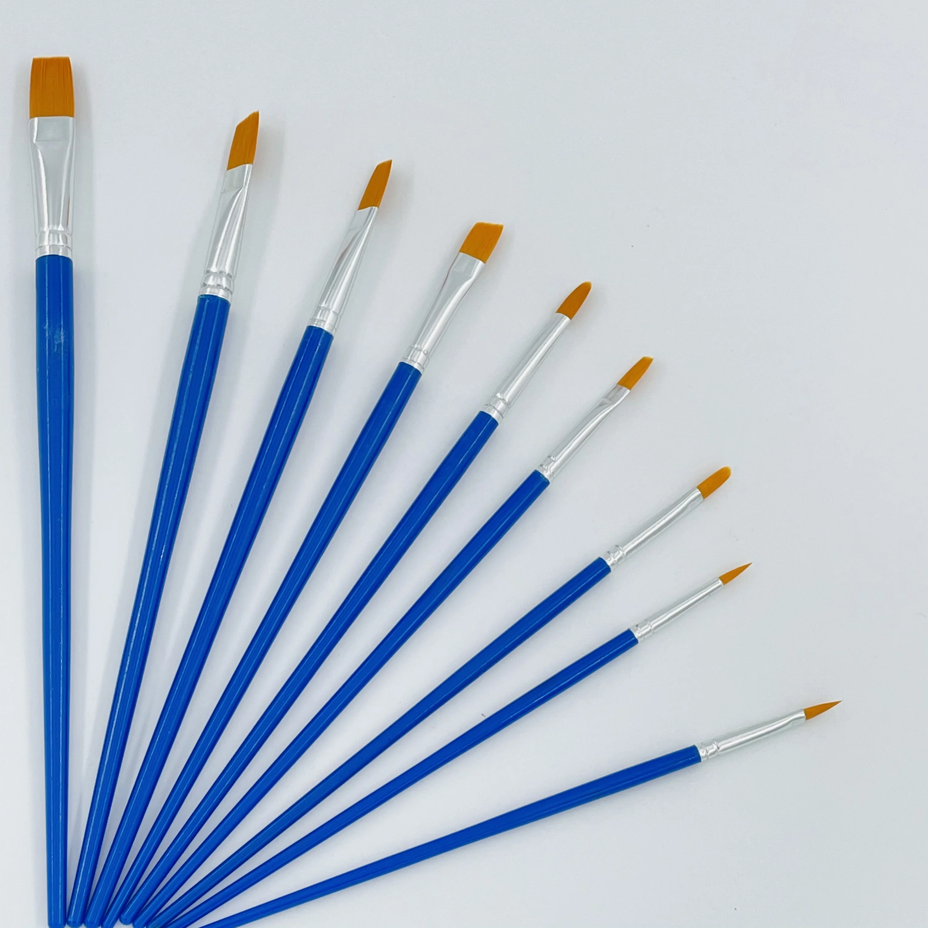 9pcs professional blue plastic handle aluminum tube nylon hair artist oil paint brush set