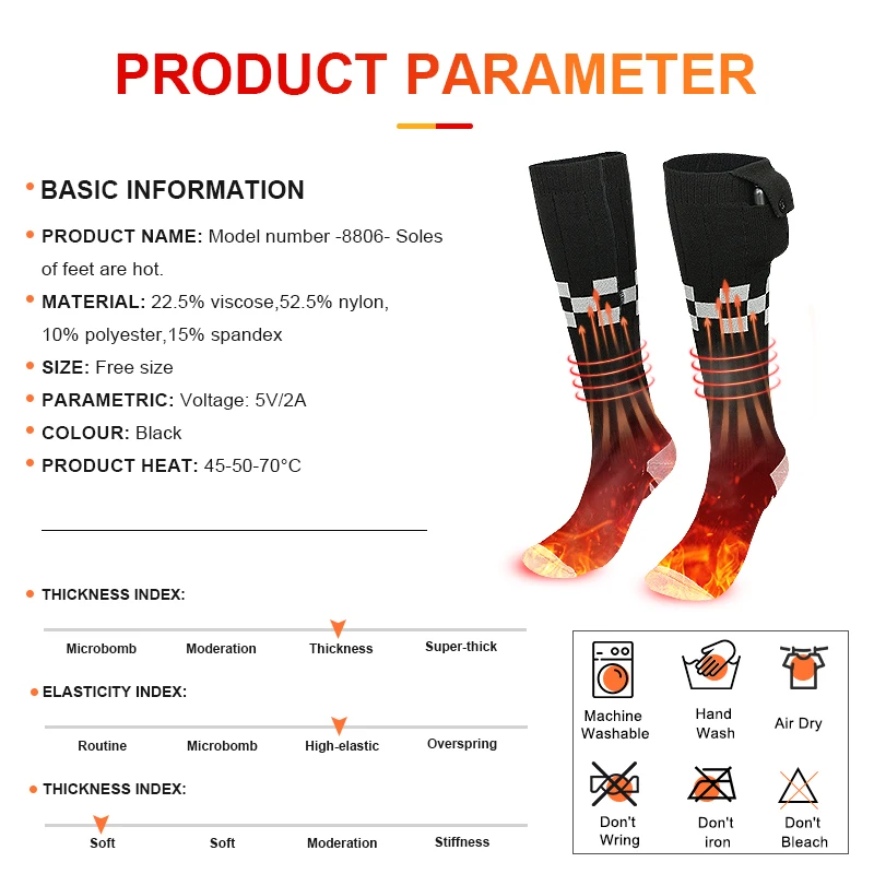 USB Heating Socks for Foot Warming Heated Socks with 3 Heat Settings for Men Women Outdoor Skiing Hunting Fishing Hiking