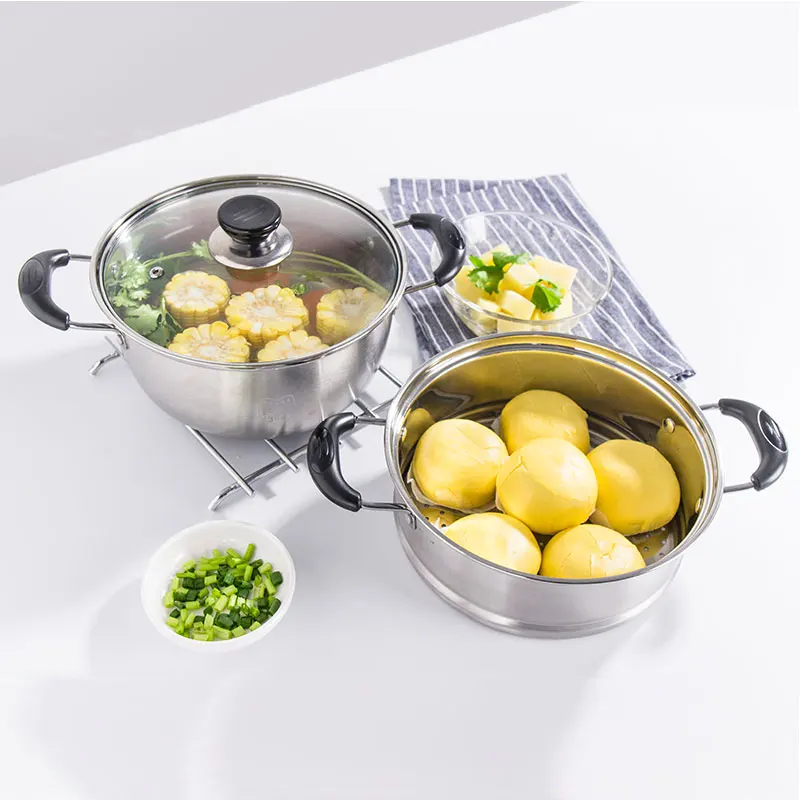 
22/24/26Cm Stainless Steel 2 Tier Steamer Food Induction Steamer Pot Dim Sum Cookware Steamer For Kitchen Cooking Tool 