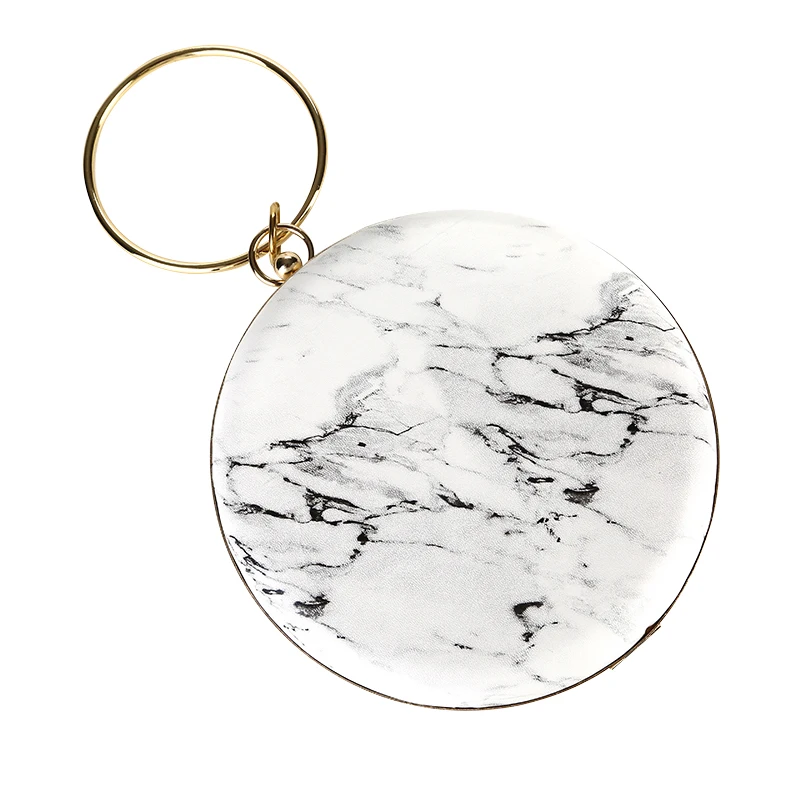 
New Deign Marble Vein Fashion PU Leather Round Shape Evening Clutch Bag Metal Frame Clutch Bags Wedding Party Purse 