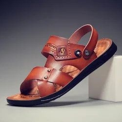 2022 new beach shoes men casual leather non-slip sandals for one shoe two wear slipper sandals
