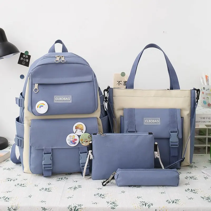 2023 Hot 4 Pcs Set Women Laptop Backpack Canvas school bag girl College Student Teenage Kids Book Bags Rucksack