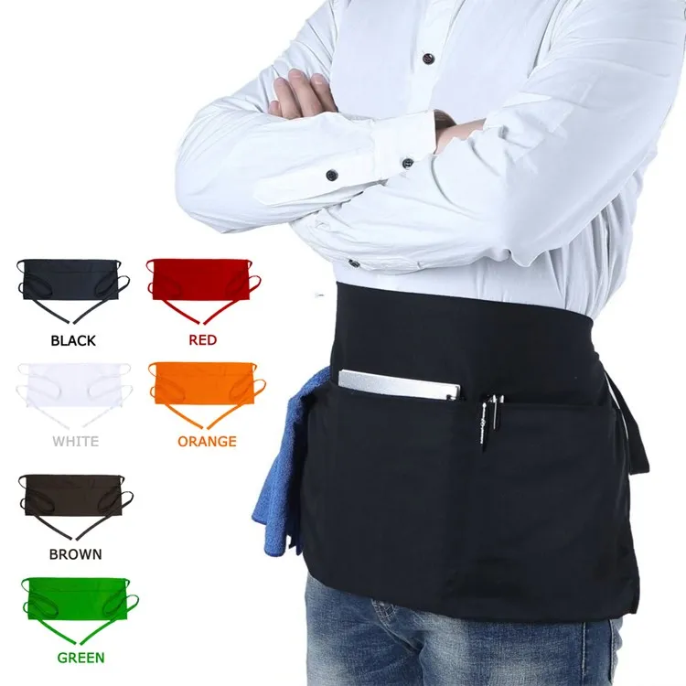 Короткий нагрудник для официанток, сумка для денег, полиэстеровый поясной кошелек, Лидер продаж, индивидуальный наполовину закрывающий официант, хлопковый фартук для официанта