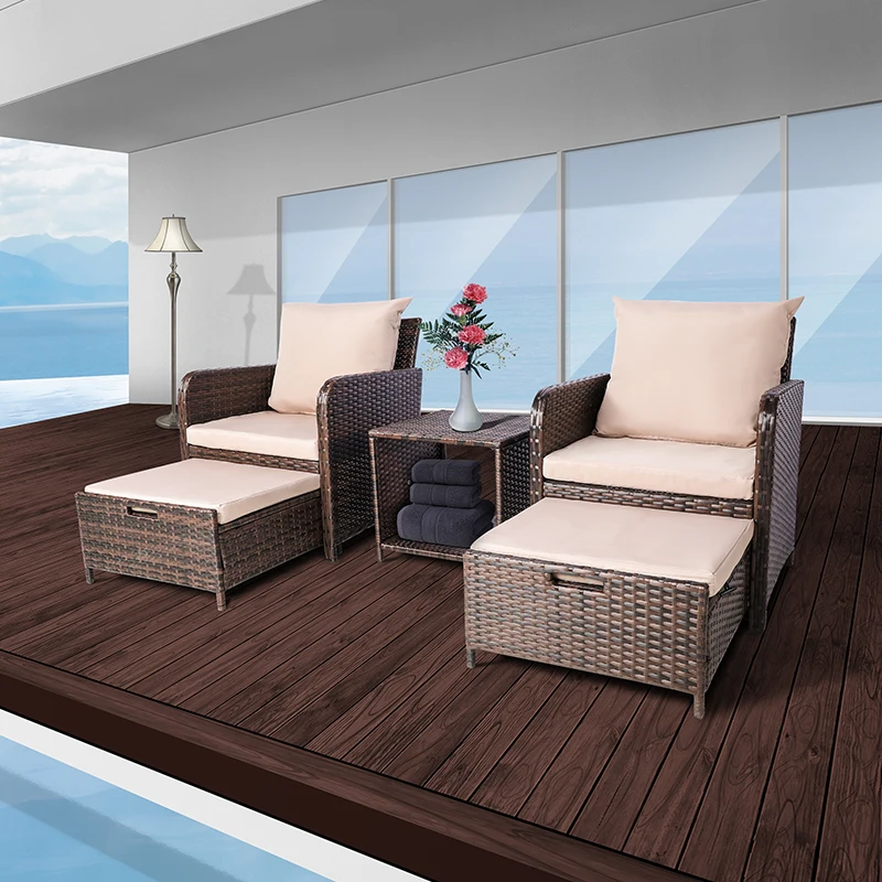 Wicker Rattan 5 Pieces Patio Conversation Sets Patio Lounge Chairs Patio Furniture Set Outdoor Garden Furniture set