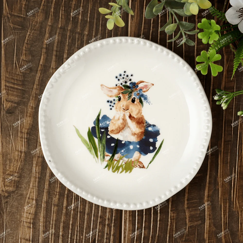 Caroline Design Rabbit and Floral Series Ceramic Dinnerware for Easter