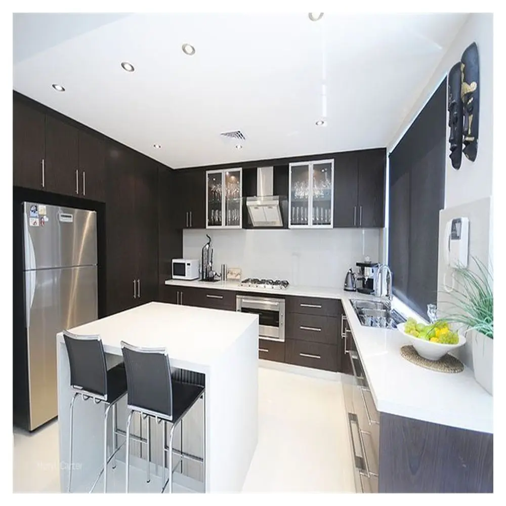 Prima Wood grain melamine chipboard/PVC thermofoil faced MDF simple cheap display kitchen cabinets for sale