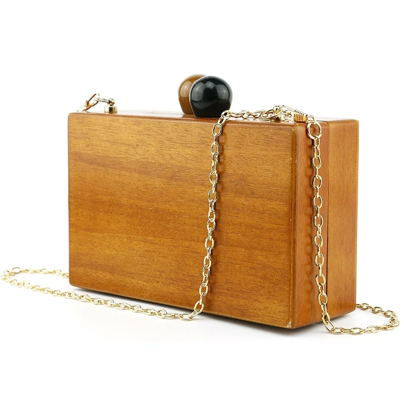 Vintage Handmade European Style Real Wood Log Women Shoulder Bag with acrylic chains Wind Wood Crossbody bag Wooden handbag