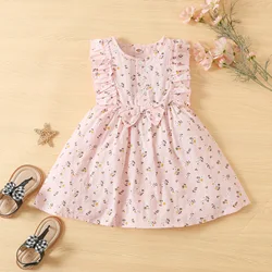 2022 Toddler Baby Girls Sleeveless Ruffles Floral Printed Bowknot Princess Dress New Summer Casual Newborn Infant Clothing