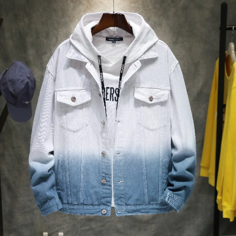 Мужская Уличная одежда в стиле «хип-хоп», персональный градиент Slim fit утепленная джинсовая куртка модная однотонная хлопковая футболка дизайн; Простая и подходит для повседневного ношения, джинсовая куртка