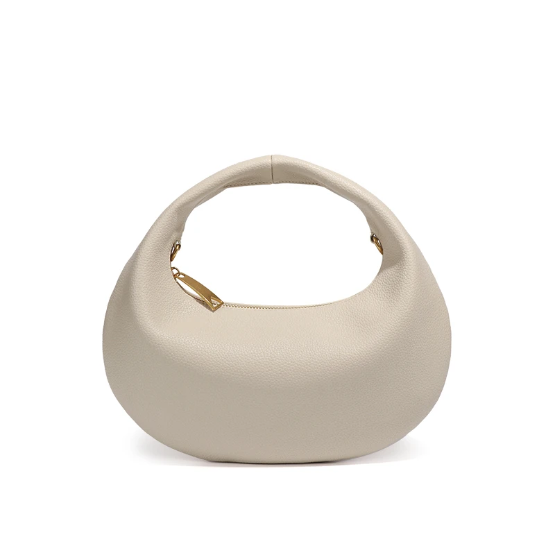 Bag Women Simple Fashion Soft Leather Pure Color Lychee Pattern Small Round Bag Compact Hand Carry Single Shoulder Crossbody Bag