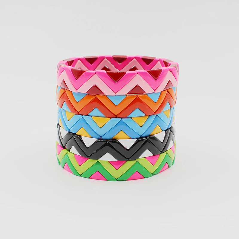 European and American new bracelet rainbow enamel tile DIY geometric triangle irregular couple bracelet zinc alloy