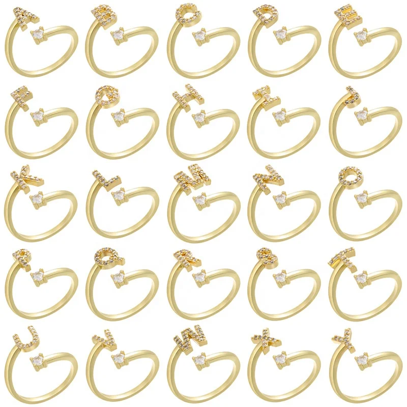 2022 Dina Autumn Fashion Irregular Wedding Rings CZ 26 Initial Letters Adjustable Rings Jewelry Women Cute Finger Ring