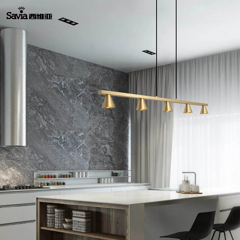 Savia LED 5xGU10 Modern Indoor Kitchen Island Designer Ceiling Chandeliers Lamp Copper Brass Gold Pendant Light For Dining Room