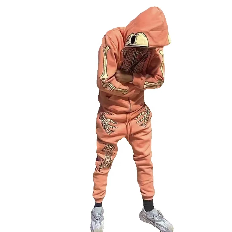 wholesale tech fleece embroidery sweatsuit men joggers set custom oversized tracksuit