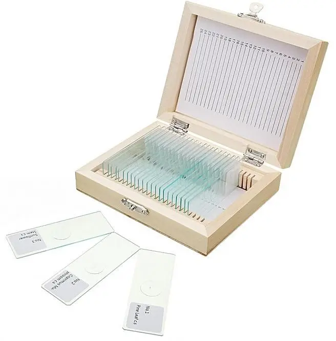 High Quality Mixed 25 pcs Plant Animal Microscope Prepared Slides In Wooden Box