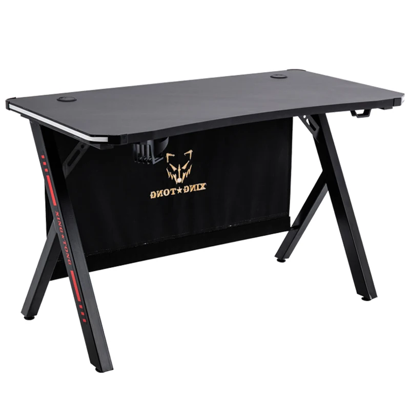 Черный игровой компьютерный стол домашний офисный ПК Scrivania студийный с подстаканником и деревянным крючком для наушников