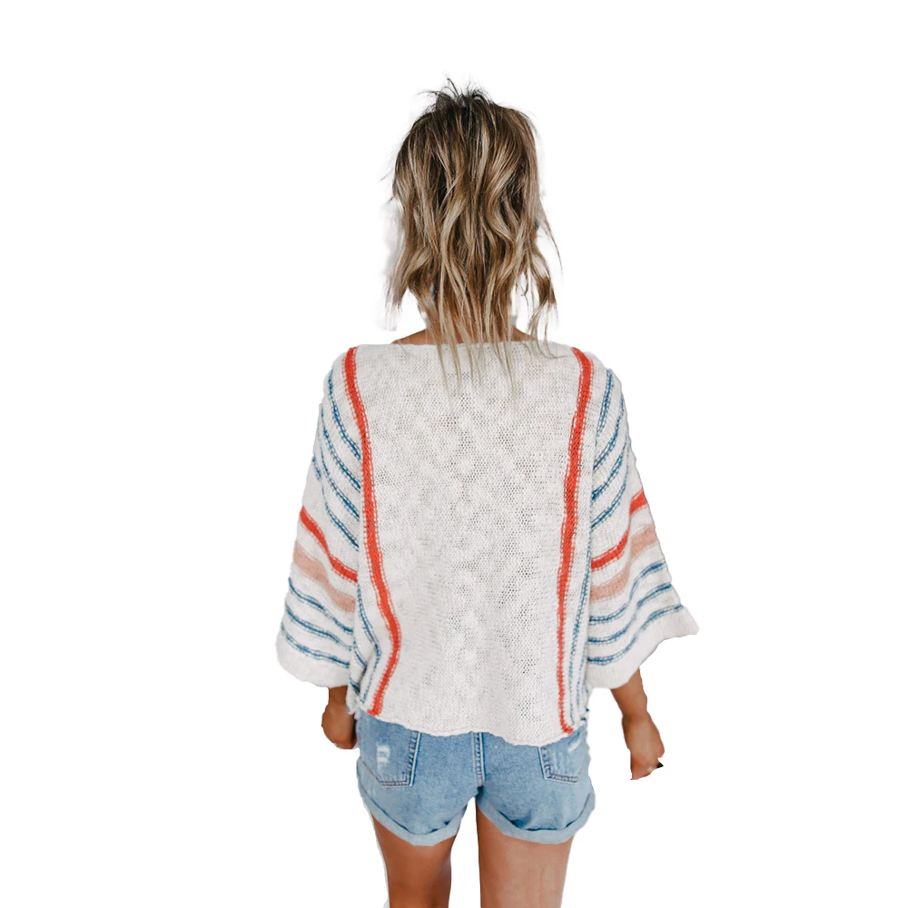 
rainbow Stripe Lazy Loose Casual oversizedt Pullover Sweater for Woman 