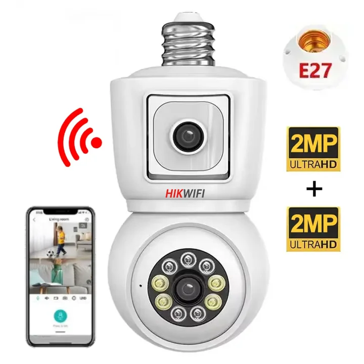 New v380 4MP E27 Bulb Wireless Dual Lens Network Camera Auto Tracking Wifi Light Bulb Security Cameras  Dual Lens cctv Camera