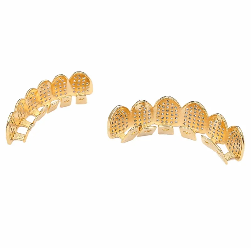 ZF 2024 Cubic Zircon Hip Hop Fangs Teeth Grillz Top & Bottom Grills Dental Mouth Punk Teeth Caps Cosplay Party Rapper Jewelry